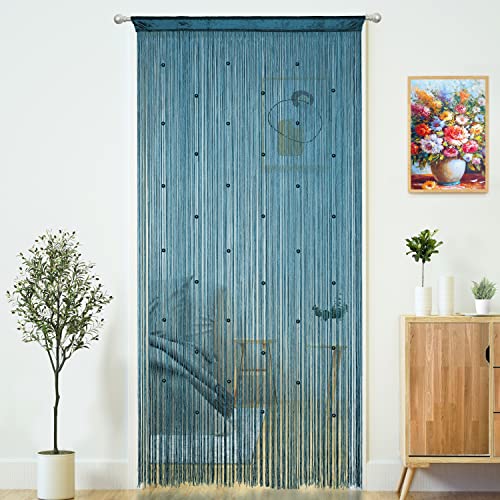 YaoYue Beaded Curtain Door String Curtains for Doorways Tassels Beads Hanging Fringe Hippie Window Hallway Entrance Wall Closet Bedroom Privacy Decor Teal Blue 39 W x 110 L Pack of 1
