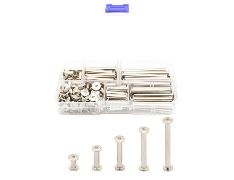 LBY 100pcs Phillips Chicago Screws, M5 x 10/20/30/40/50mm Binding Screw Posts, Book Screws, Binding Barrels and Screws Assortment Kit for Leather Saddles, Purses, Belt Repair, Nickel-Plated - Image 1
