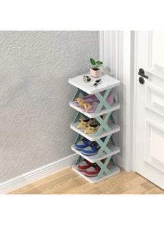 ماركة غير محددة رف احذية من 5 طبقات بتصميم خفيف الوزن وقابل للتعديل من البلاستيك وقابل للطي - تصميم موفر للمساحة للمنزل والمكتب  - Image 3