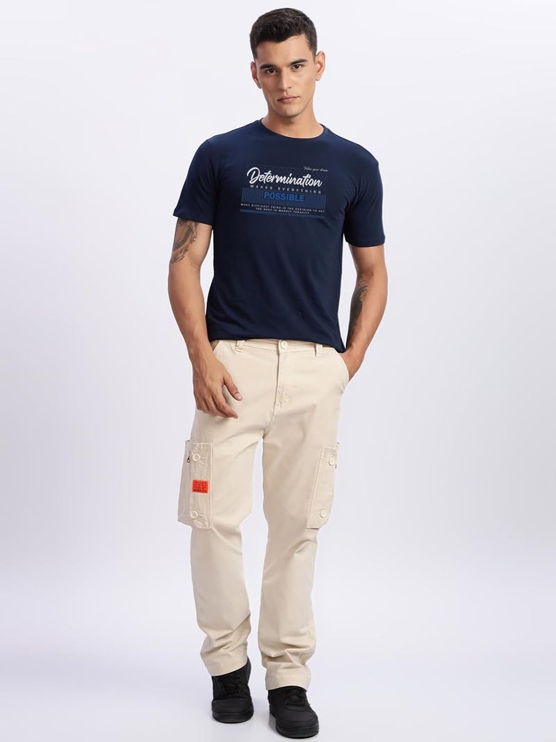 ADRO Men's Printed T-Shirt - Premium Lycra Cotton Regular Fit in Light Navy Blue - Image 5