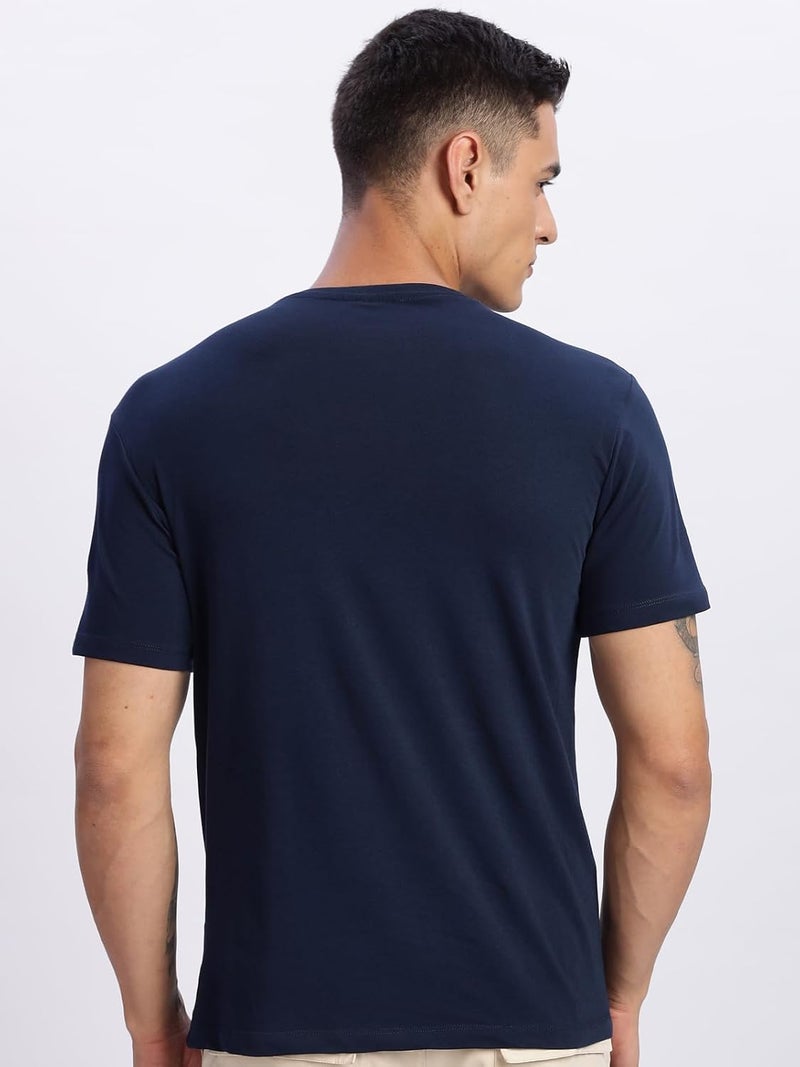ADRO Men's Printed T-Shirt - Premium Lycra Cotton Regular Fit in Light Navy Blue - Image 2