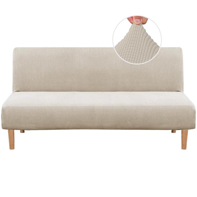 ARMLESS FUTON COVER STRETCH SOFA BED SLIPCOVER PROTECTOR ELASTIC FEATURE RICH TEXTURED HIGH SPANDEX SMALL CHECKS JACQUARD FABRIC FUTON COVER MACHINE WASHABLE ISLAND FOSSI