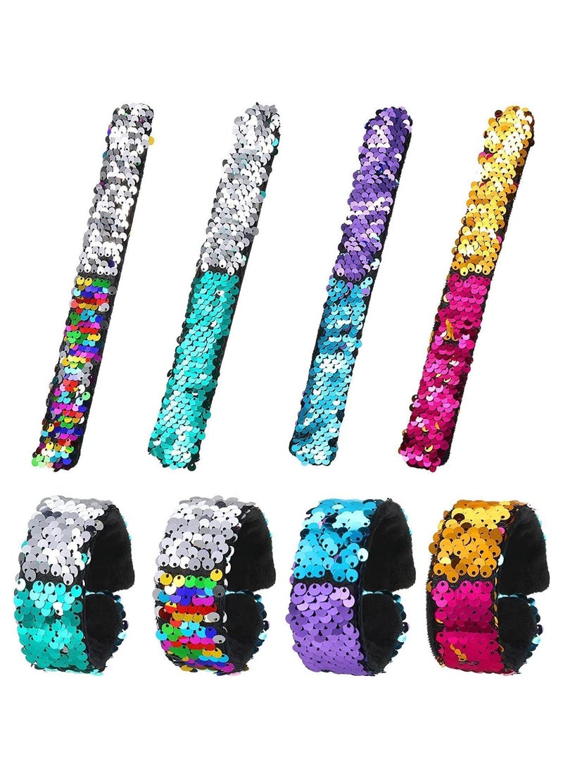4 Pcs Slap Bracelet Kids Sequin Mermaid Flip Wristband Birthday Party Favors - Image 1