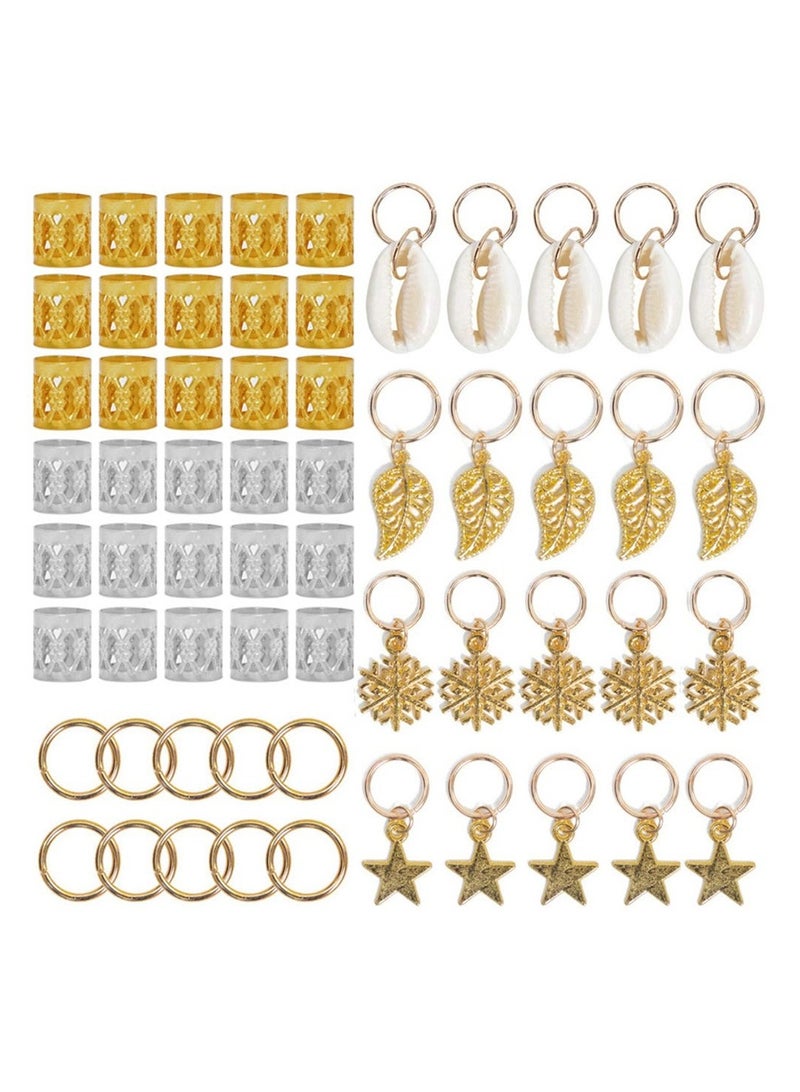 مجموعة إكسسوارات شعر مكونة من 80 قطعة، إكسسوارات شعر معدنية للضفائر والجدائل - خرز ذهبي وفضي متنوع، مجوهرات لتصفيف الشعر والتزيين - Image 1