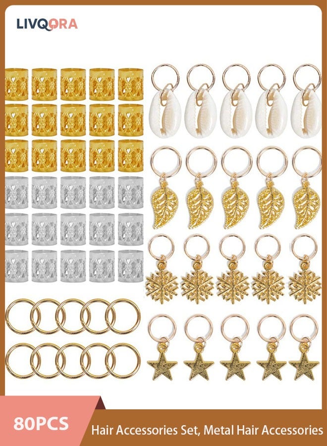 ليفقورا مجموعة إكسسوارات شعر مكونة من 80 قطعة، إكسسوارات شعر معدنية للضفائر والجدائل - خرز ذهبي وفضي متنوع، مجوهرات لتصفيف الشعر والتزيين - Image 1