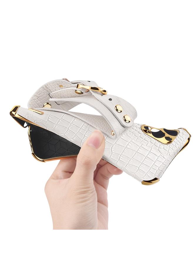 اس-توب جراب لهاتف iPhone 13 Pro Max مصنوع من جلد TPU بنمط تمساح مطلي بالكهرباء مع حزام معصم - Image 5