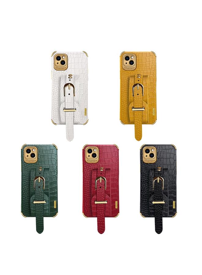 اس-توب جراب لهاتف iPhone 13 Pro Max مصنوع من جلد TPU بنمط تمساح مطلي بالكهرباء مع حزام معصم - Image 3