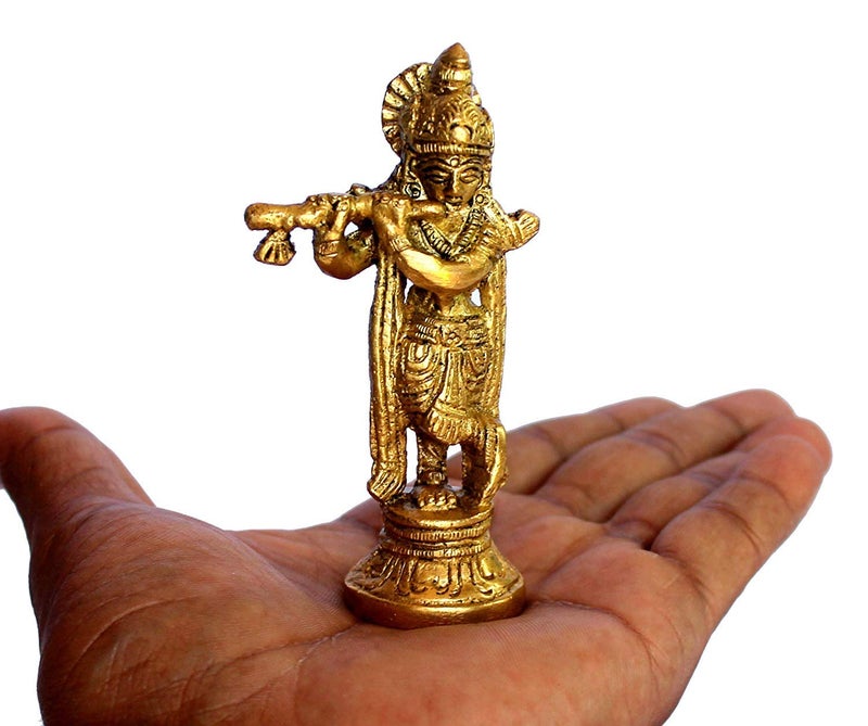 eSplanade - Brass Lord Krishna Kishan Kanhaiya Murti Idol Statue Sculpture (3.5") - Image 4