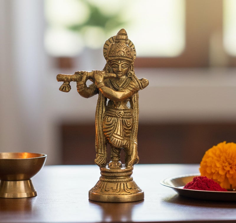 eSplanade - Brass Lord Krishna Kishan Kanhaiya Murti Idol Statue Sculpture (3.5") - Image 1