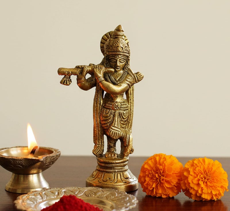 eSplanade - Brass Lord Krishna Kishan Kanhaiya Murti Idol Statue Sculpture (3.5") - Image 3