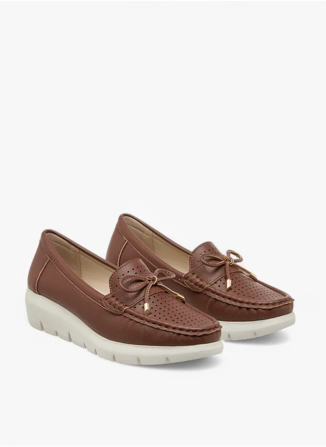 Le Confort Bow Accent Slip-On Moccasins with Wedge Heels