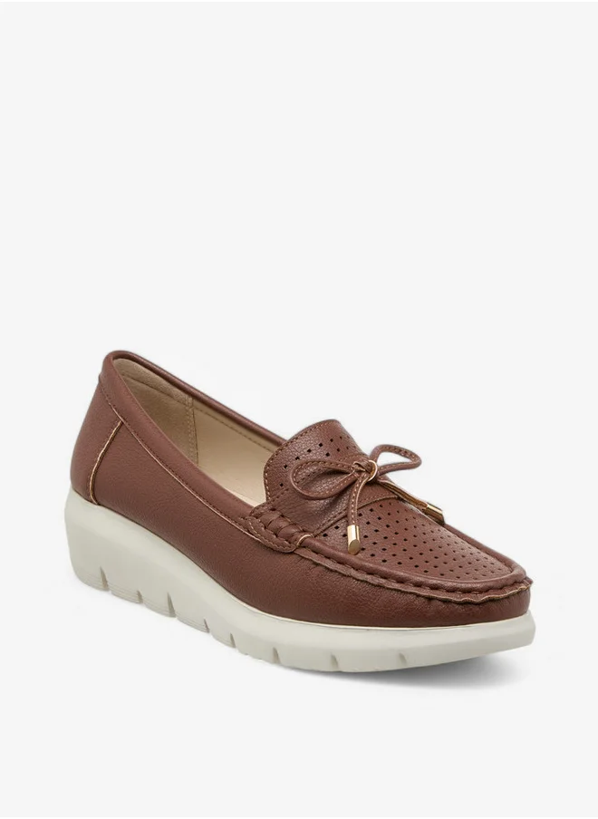 Le Confort Bow Accent Slip-On Moccasins with Wedge Heels