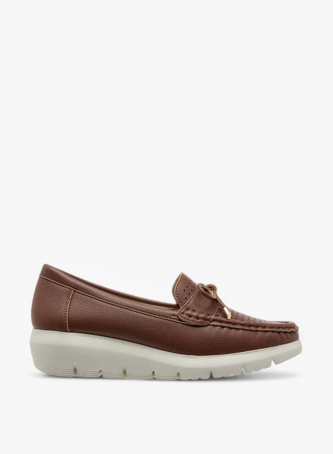 Le Confort Bow Accent Slip-On Moccasins with Wedge Heels