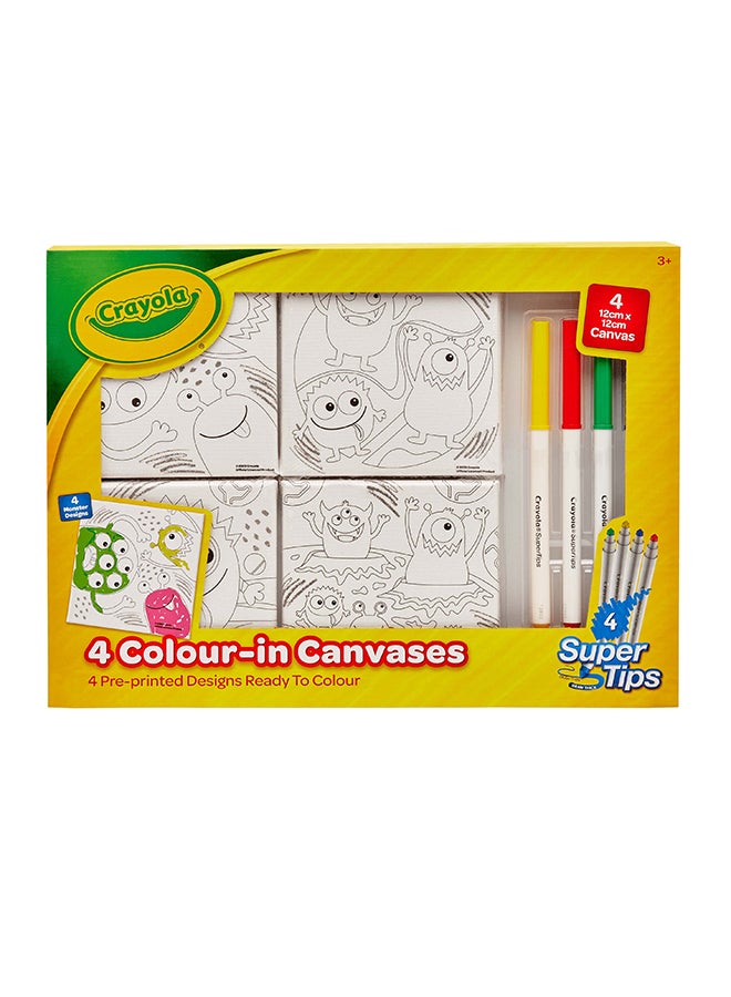 Crayola 4 ألوان – في قماش الوحوش مع 4 رؤوس سوبر | مجموعة توفر منفذًا إبداعيًا ممتعًا وآمنًا للأطفال | تتضمن مجموعة الطلاء الفريدة هذه للأطفال 4 رؤوس سوبر ملونة، و4 قماش (12 سم × 12 سم)، مع كل ما يحتاجونه لإطلاق مواهبهم الفنية | للأعمار 3 سنوات فما فوق - Image 1