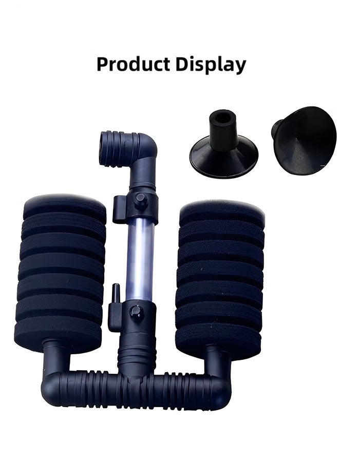 إيليلي فلتر إسفنجي مع فلتر إسفنجي مزدوج لحوض السمك الحيوي، فلتر مياه بيوكيميائي مزدوج يعمل بالطاقة، فلتر رغوي غاطس هادئ لحوض الأسماك بالمياه العذبة والمالحة - Image 2