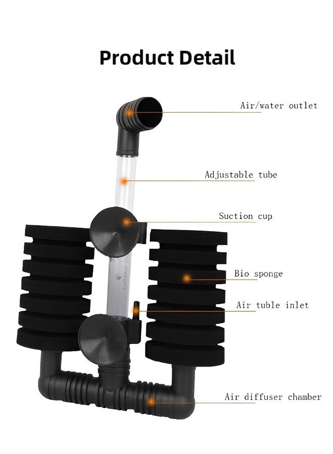 إيليلي فلتر إسفنجي مع فلتر إسفنجي مزدوج لحوض السمك الحيوي، فلتر مياه بيوكيميائي مزدوج يعمل بالطاقة، فلتر رغوي غاطس هادئ لحوض الأسماك بالمياه العذبة والمالحة - Image 3