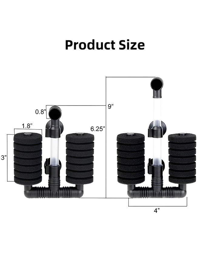 إيليلي فلتر إسفنجي مع فلتر إسفنجي مزدوج لحوض السمك الحيوي، فلتر مياه بيوكيميائي مزدوج يعمل بالطاقة، فلتر رغوي غاطس هادئ لحوض الأسماك بالمياه العذبة والمالحة - Image 4