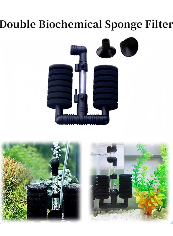 إيليلي فلتر إسفنجي مع فلتر إسفنجي مزدوج لحوض السمك الحيوي، فلتر مياه بيوكيميائي مزدوج يعمل بالطاقة، فلتر رغوي غاطس هادئ لحوض الأسماك بالمياه العذبة والمالحة - Image 1