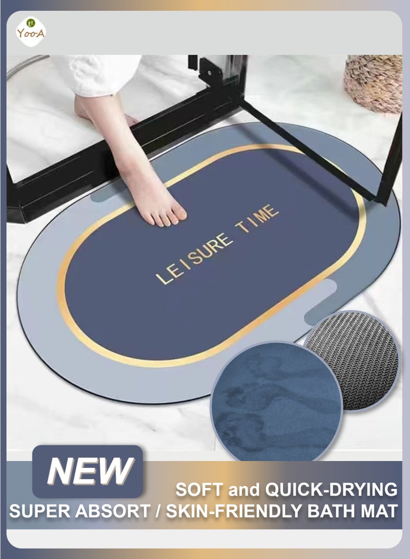 YooA Super Soft and Quick-Drying Bath Mat | Absorbent/Skin-Friendly Diatom Material, Anti-Slip, Machine Washable, Easy to Clean,Ideal for Bathroom,Tub, Shower, Home,Durable (FancyBlue, Gold, Grey, 40x60cm) - Image 1