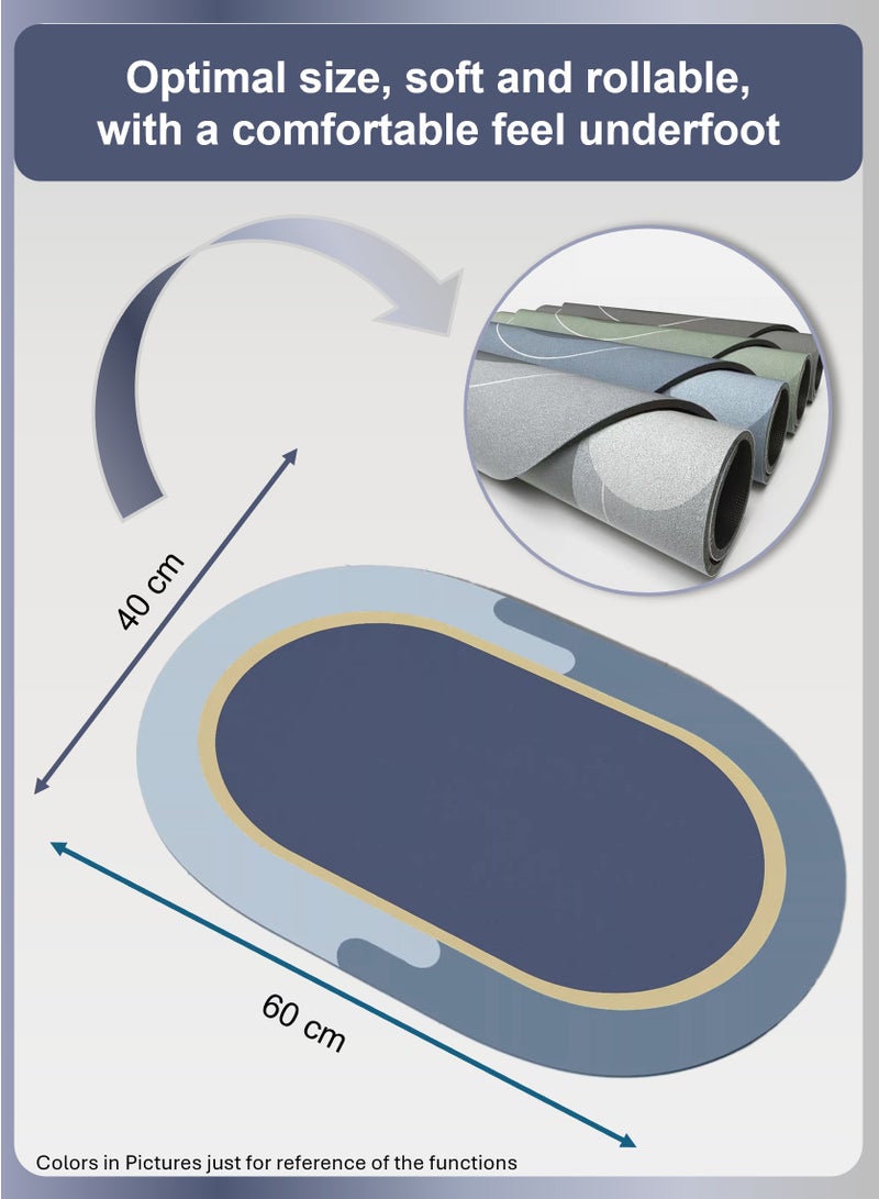 YooA Super Soft and Quick-Drying Bath Mat | Absorbent/Skin-Friendly Diatom Material, Anti-Slip, Machine Washable, Easy to Clean,Ideal for Bathroom,Tub, Shower, Home,Durable (FancyBlue, Gold, Grey, 40x60cm) - Image 2