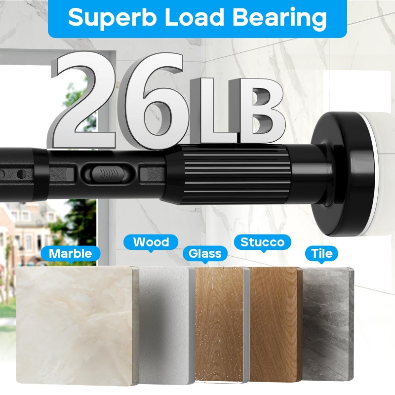 ZipGlo Tension Curtain Rod Black Shower Rod 40-166IN Extra Long Curtain Rods No Drilling Adjustable Tension Rods for Window Shower or Bathroom Outdoor Patio Diameter 1.26In - Image 3