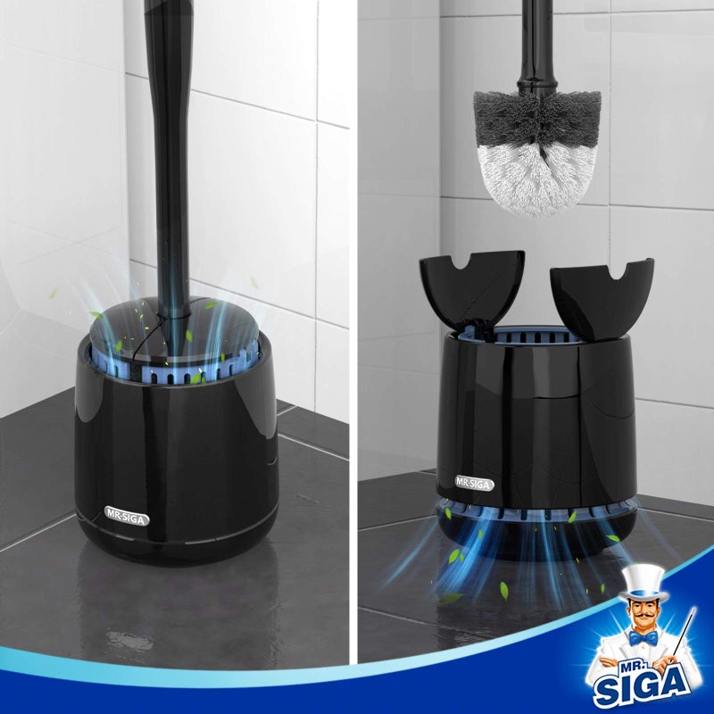 Mr Siga MR.SIGA Toilet Bowl Brush and Holder, Premium Quality, with Solid Handle and Durable Bristles for Bathroom Cleaning, Black, 1 Pack - Image 3