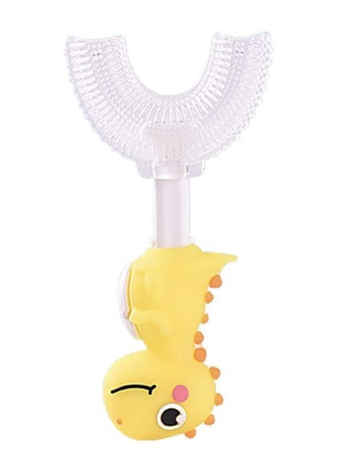 XANTHIC U Shaped Toothbrush for Kids, Food Grade Soft Silicone Brush Head, 360° Oral Teeth Cleaning Tools, Toddlers,Children Infant Manual Toothbrush (1-6 Years,Dinosaur Pattern yellow color) - Image 1