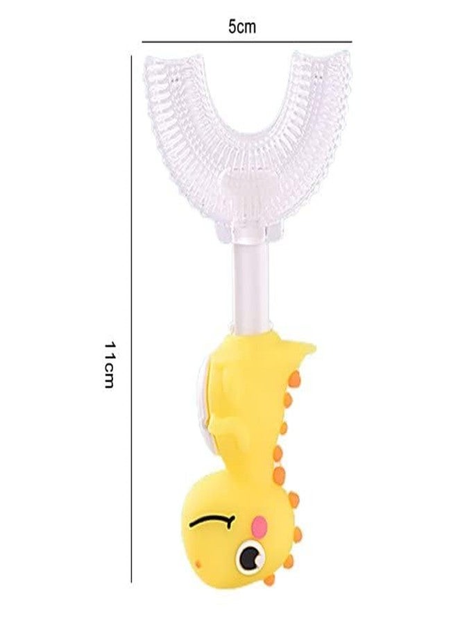 XANTHIC U Shaped Toothbrush for Kids, Food Grade Soft Silicone Brush Head, 360° Oral Teeth Cleaning Tools, Toddlers,Children Infant Manual Toothbrush (1-6 Years,Dinosaur Pattern yellow color) - Image 4
