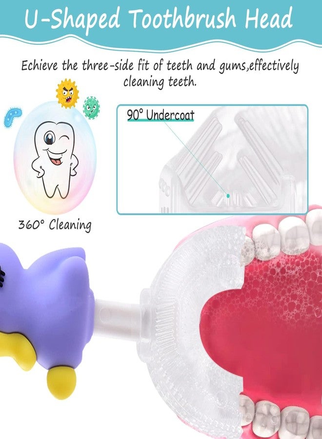 XANTHIC U Shaped Toothbrush for Kids, Food Grade Soft Silicone Brush Head, 360° Oral Teeth Cleaning Tools, Toddlers,Children Infant Manual Toothbrush (1-6 Years,Dinosaur Pattern yellow color) - Image 3