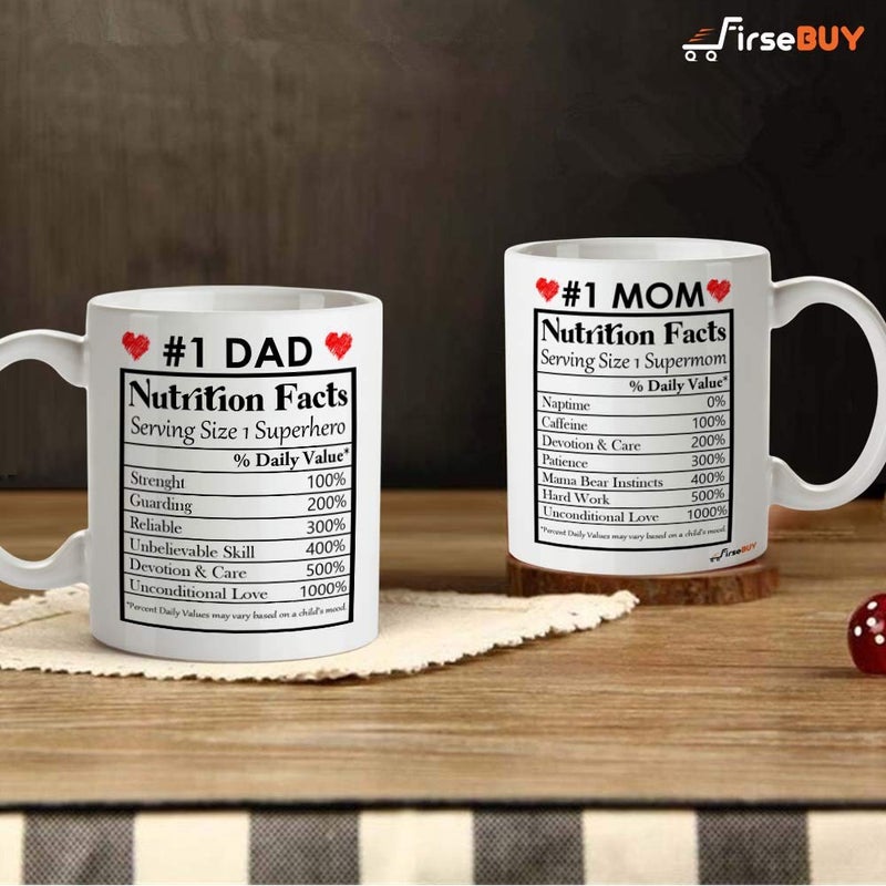 FirseBUY Mom and Dad Funny Nutrition Facts Coffee Mugs White Set of 2 11oz - Image 3
