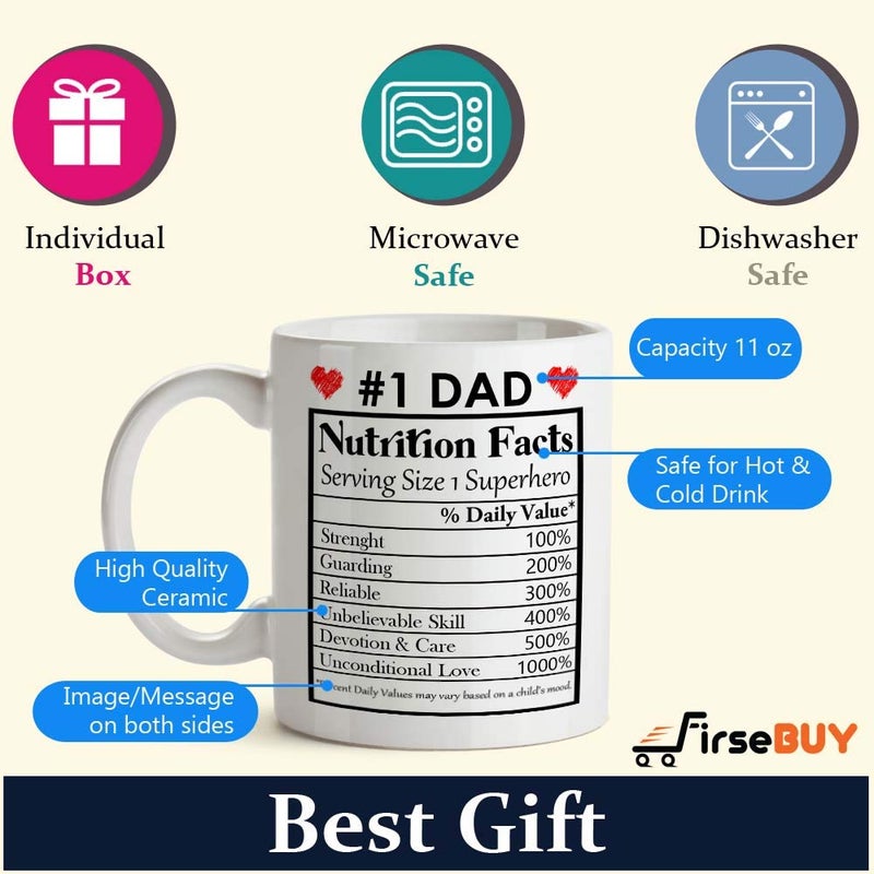 FirseBUY Mom and Dad Funny Nutrition Facts Coffee Mugs White Set of 2 11oz - Image 4