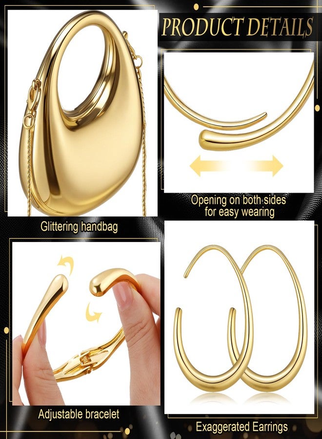 Quelay 6 Pcs Gold Clutch Purse Jewelry Set for Women with Gold Acrylic Handbags Chunky Bangle Bracelets Chunky Choker Collar Necklace and Lightweight Teardrop Hoop Earrings for Women Prom Party - Image 5
