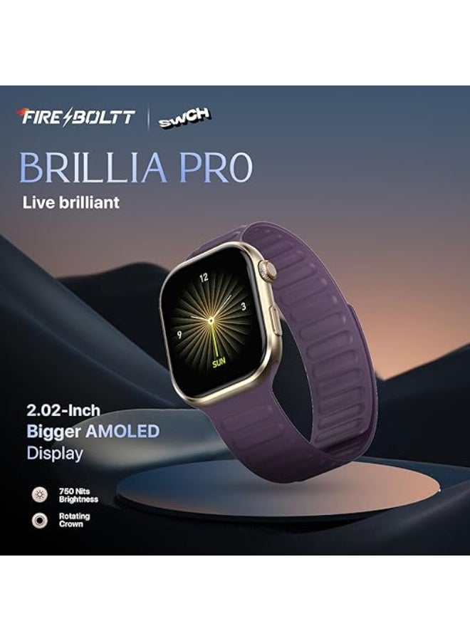 Fire-Boltt Brillia Smart Watch 2.02” Super AMOLED Display, Bluetooth Calling, SpO2, Heart Rate Monitor, 120+ Sports Modes, Fitness Tracker, Voice Assistant, Smart Watch for Man & Women - Image 2