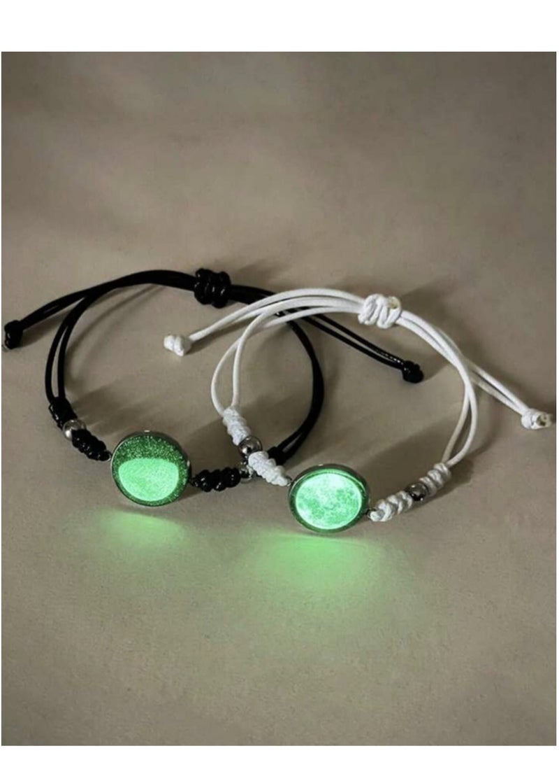 YUCCA - Natural Glow-in the Dark Woven Bracelet with Sky Design, Black Beads, for Gifting to Husband and Friends, 2 Pieces - Image 1