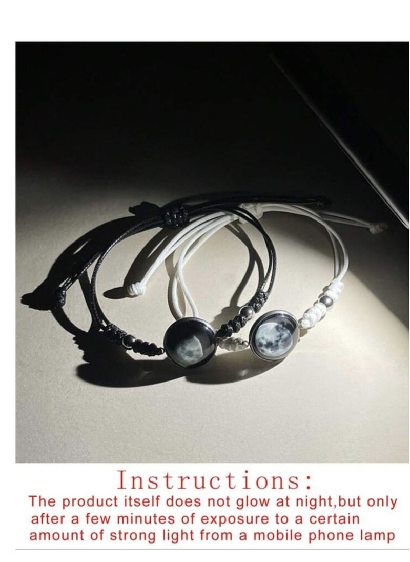 YUCCA - Natural Glow-in the Dark Woven Bracelet with Sky Design, Black Beads, for Gifting to Husband and Friends, 2 Pieces - Image 1