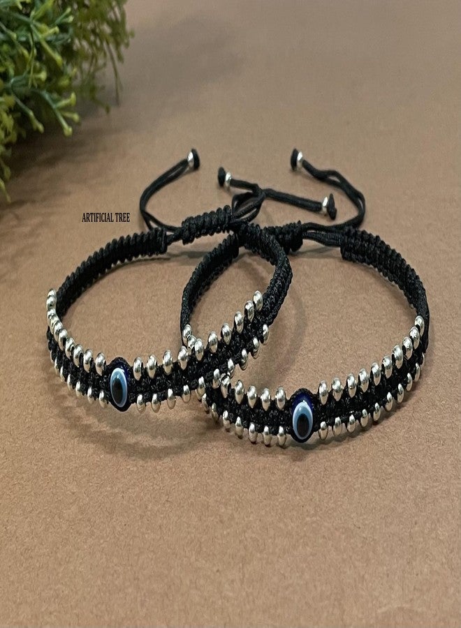 ARTIFICIAL TREE German Silver Charms Black Thread Adjustable Anklets for Women and Girls | Nazar Battu - 2 Piece Set (AT ANK 071) - Image 2