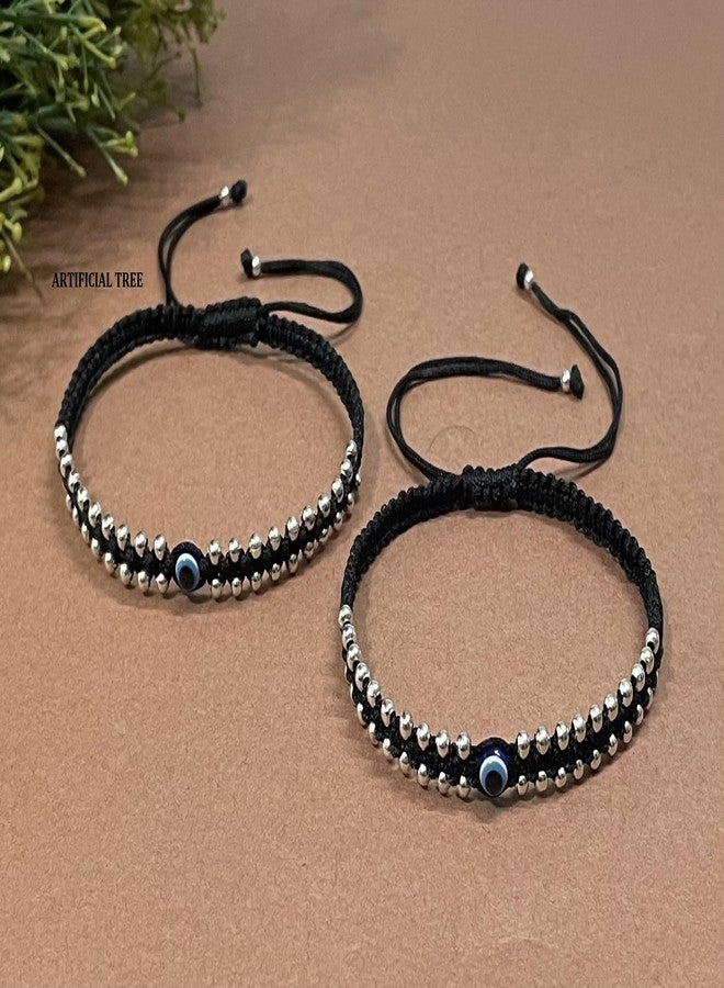 ARTIFICIAL TREE German Silver Charms Black Thread Adjustable Anklets for Women and Girls | Nazar Battu - 2 Piece Set (AT ANK 071) - Image 4
