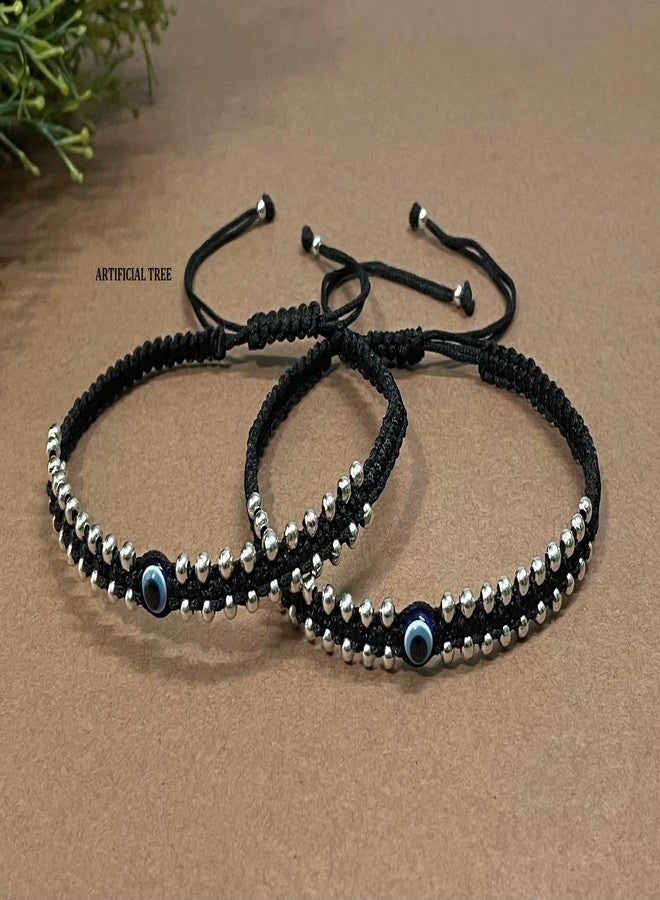ARTIFICIAL TREE German Silver Charms Black Thread Adjustable Anklets for Women and Girls | Nazar Battu - 2 Piece Set (AT ANK 071) - Image 3