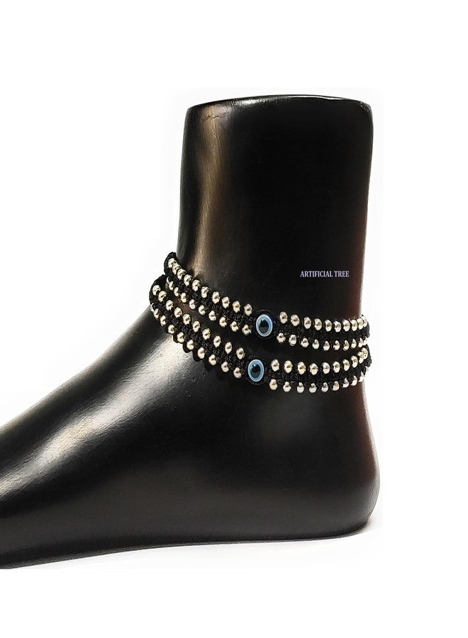 ARTIFICIAL TREE German Silver Charms Black Thread Adjustable Anklets for Women and Girls | Nazar Battu - 2 Piece Set (AT ANK 071) - Image 5