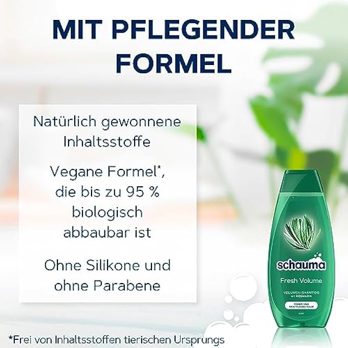 Schauma VOLUME SHAMPOO FRESH VOLUME (4 X 400 ML), HAIR SHAMPOO REFRESHES AND STRENGTHENS THE HAIRLINE, SHAMPOO FOR FINE AND WEAK HAIR, WITH ROSEMARY - Image 3