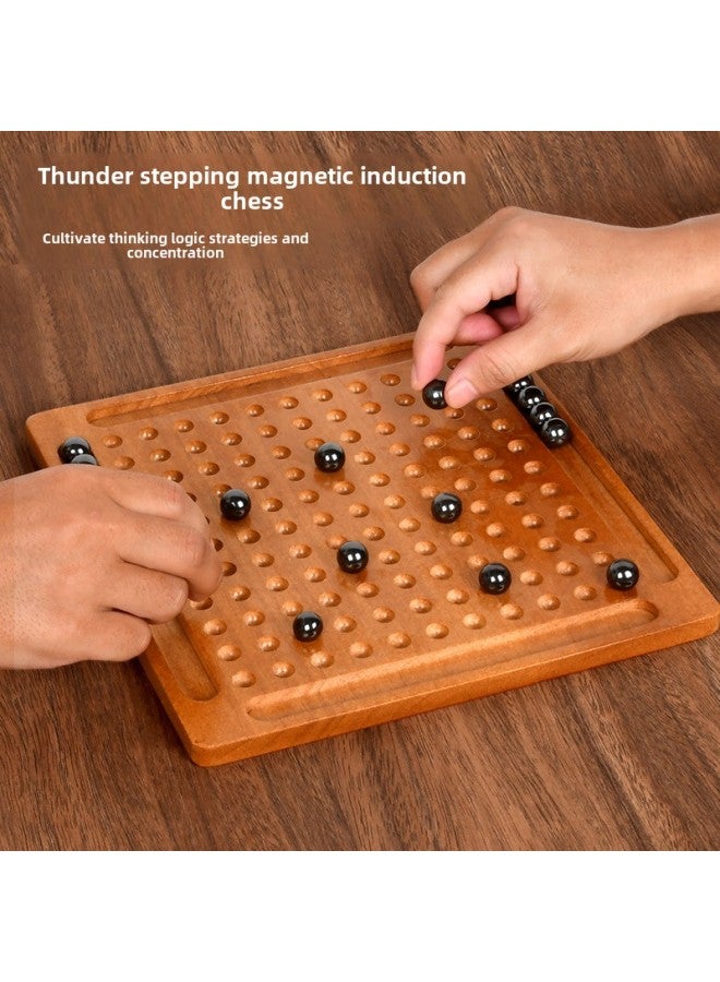 Solid Wood Thunder Magnetic Induction Chess Puzzle Fun Battle Toys Children's Thinking Training Suction Stone Desktop Games-color:Solid Wood Magnetic Sensor Chess (with 32 Magnetic Beads) - Image 3