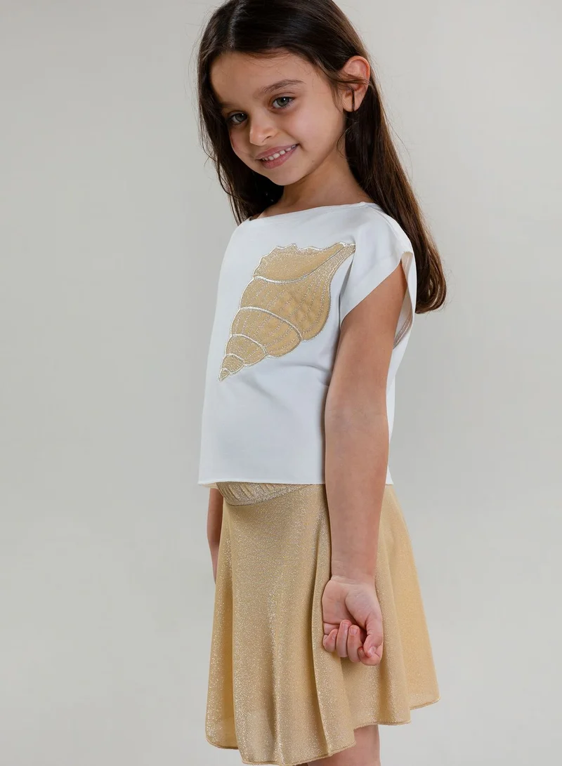 Pear Concept Kids Seashell Embroidered T-Shirt