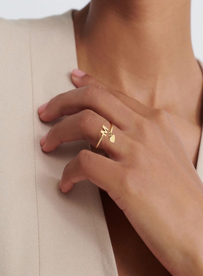 MYYOII Gold Initial Ring for Women Dainty Initial Heart Non Tarnish Gold Rings 14K Gold Plated Alphabet Letter Rings Open Statement Ring Adjustable Thumb Pinky Ring for Women - Image 2
