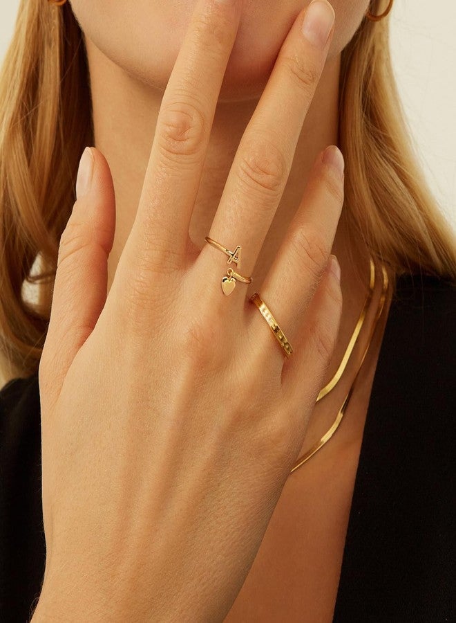 MYYOII Gold Initial Ring for Women Dainty Initial Heart Non Tarnish Gold Rings 14K Gold Plated Alphabet Letter Rings Open Statement Ring Adjustable Thumb Pinky Ring for Women - Image 3