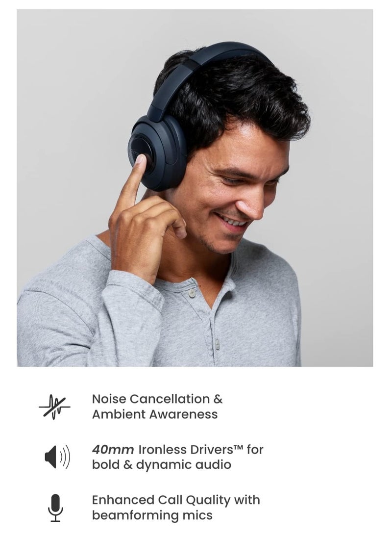 Cleer سماعات بلوتوث مع إلغاء الضوضاء من ألفا، ميكروفون، تحكم باللمس الخارجي، عمر بطارية 35 ساعة، أزرق منتصف الليل - Image 2