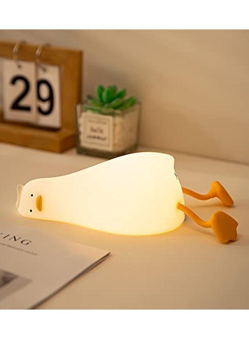 بيتا مصباح بطة مستلقية مسطحة، مصباح LED على شكل بطة ناعمة، مصباح بطة مضيء لطيف، مصباح ليلي مصنوع من السيليكون قابل للتعتيم، مصباح بجانب السرير قابل لإعادة الشحن يعمل باللمس للرضاعة، مصباح ليلي لغرفة الأطفال. - Image 1