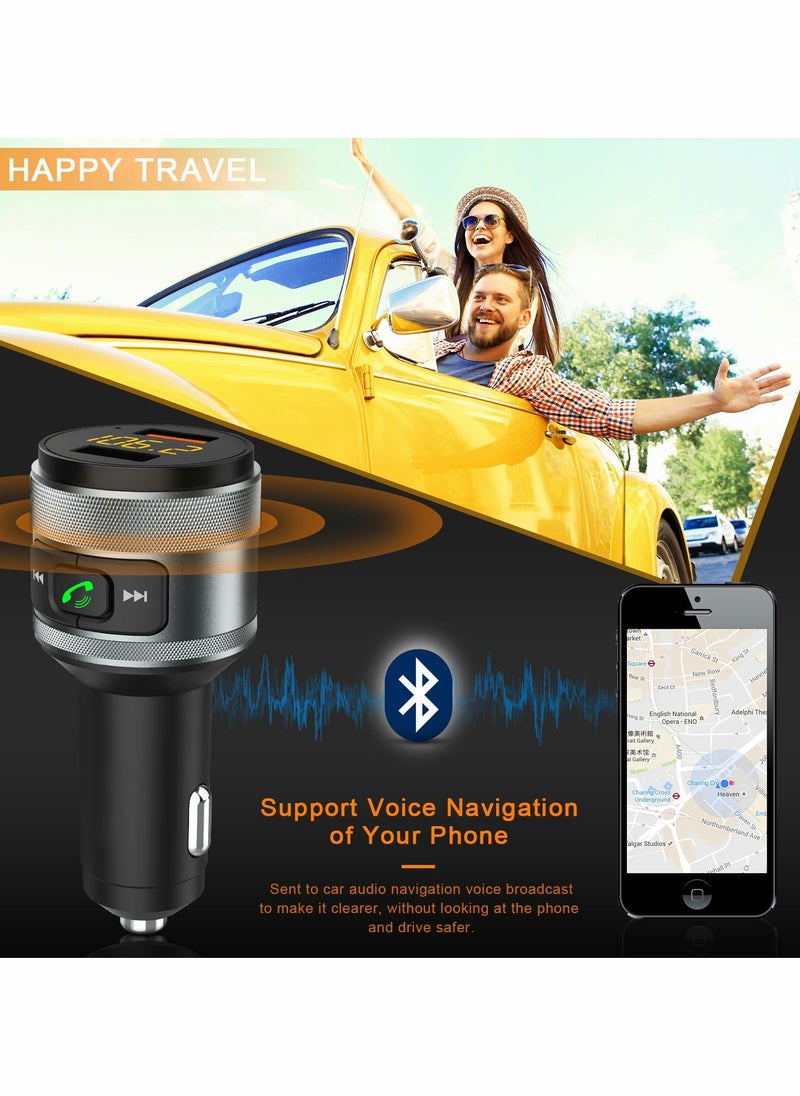 Excefore - Bluetooth 5.0 FM Transmitter for Car, 3.0 Wireless Bluetooth FM Radio Adapter Music Player FM Transmitter Car Kit with Hands-Free Calling and 2 USB Ports Charger Support USB Drive - Image 1