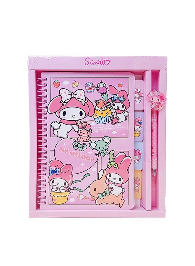 سانريو دفتر ملاحظات لطيف برسومات كرتونية كاواي مع قلم، طقم دفتر ملاحظات يدوي للبنات، مناسب لمذكرات المدرسة، دفتر ملاحظات للسفر، هدية للكتابة والرسم. - Image 1