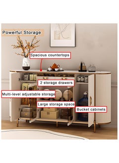 AWD Modern Sideboard Cabinet with Smart Water Heating Function, Touch Panel, Gold Accents, Fluted Doors, and Glass Display Stylish Buffet Sideboard for Dining Room, Living Room, or Entryway  - Image 5