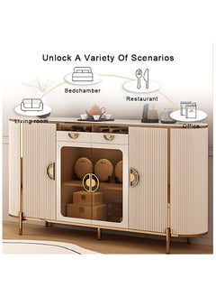 AWD Modern Sideboard Cabinet with Smart Water Heating Function, Touch Panel, Gold Accents, Fluted Doors, and Glass Display Stylish Buffet Sideboard for Dining Room, Living Room, or Entryway  - Image 2